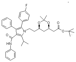 (4R-cis)-1,1-dimethylethyl-6-[2-[2-(4-fluorophenyl)-5-(1-isopropyl)-3-phenyl-4-[(phenylamino)carbonyl]-1H-pyrrol-1-yl]ethyl]-2,2-dimethyl-1,3-dioxane-4-acetate